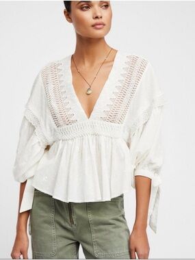 Free People Drive You Mad White Blouse